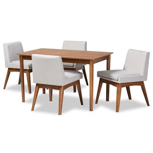 Baxton Studio - Nexus Dining Set in Greyish Beige/Walnut Brown - BBT5280-Greyish Beige/Walnut-5 PC Dining Set view 1
