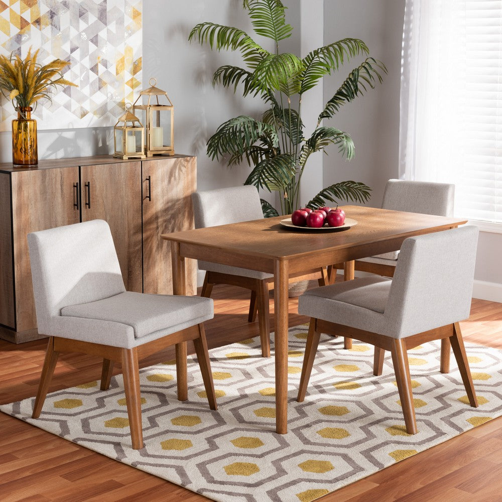 Baxton Studio - Nexus Dining Set in Greyish Beige/Walnut Brown - BBT5280-Greyish Beige/Walnut-5 PC Dining Set view 7