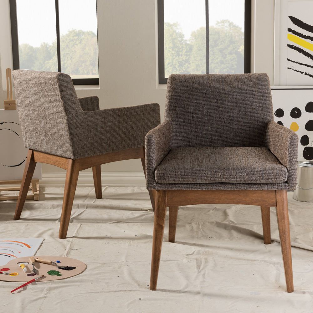 Baxton Studio - Nexus Set of 2 Living Room Chairs in "Gravel" Multi Color/"Walnut" Brown - BBT5281-Gravel-CC-TH1308 view 6