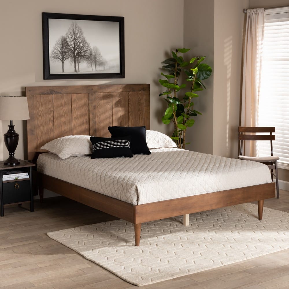 Baxton Studio - Nicola Queen Size Bed in Ash Walnut - Nicola-Ash Walnut-Queen view 6