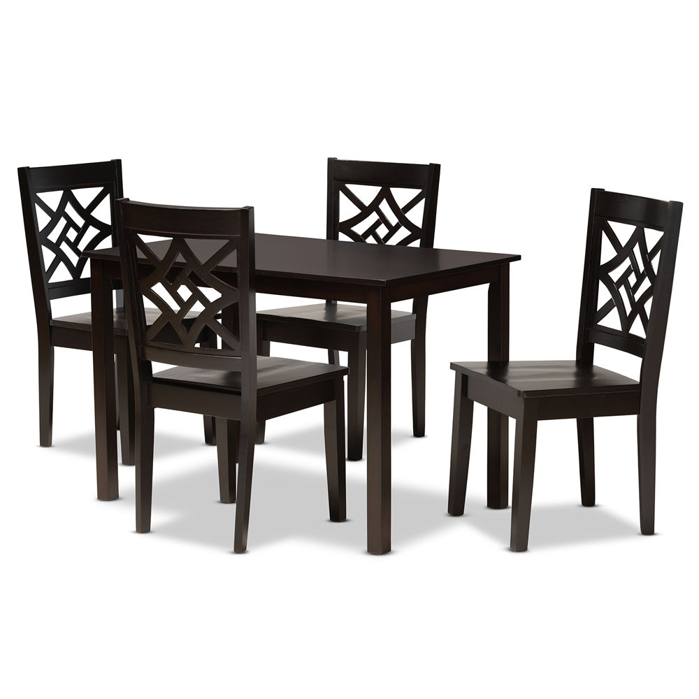 Baxton Studio - Nicolette Dining Set in Dark Brown - RH340C-Dark Brown-5PC Dining Set view 1