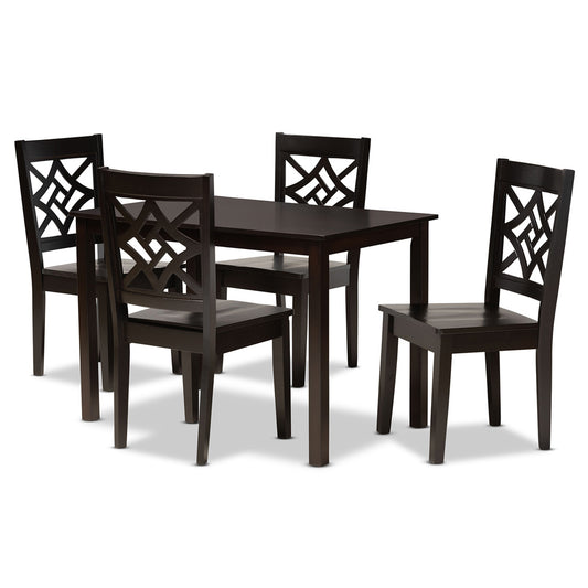 Baxton Studio - Nicolette Dining Set in Dark Brown - RH340C-Dark Brown-5PC Dining Set view 1