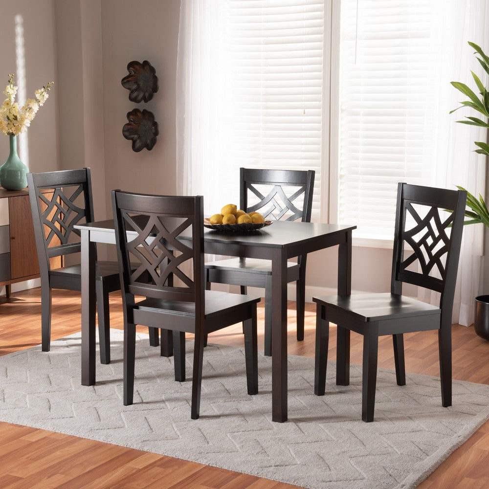 Baxton Studio - Nicolette Dining Set in Dark Brown - RH340C-Dark Brown-5PC Dining Set view 7