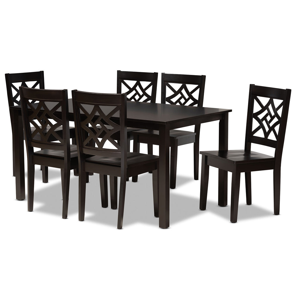 Baxton Studio - Nicolette Dining Set in Dark Brown - RH340C-Dark Brown-7PC Dining Set view 1