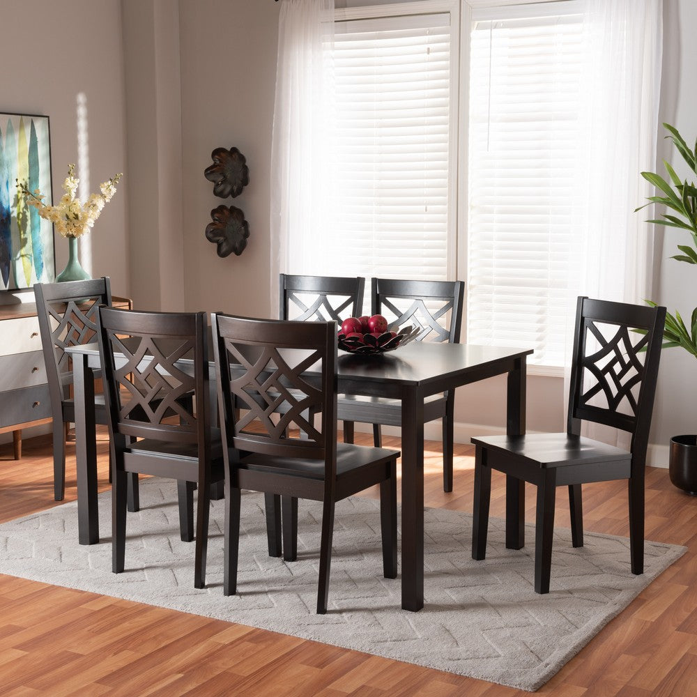 Baxton Studio - Nicolette Dining Set in Dark Brown - RH340C-Dark Brown-7PC Dining Set view 7