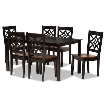 Baxton Studio - Nicolette Dining Set in Dark Brown/Walnut Brown - RH340C-Dark Brown/Walnut-7PC Dining Set view 1
