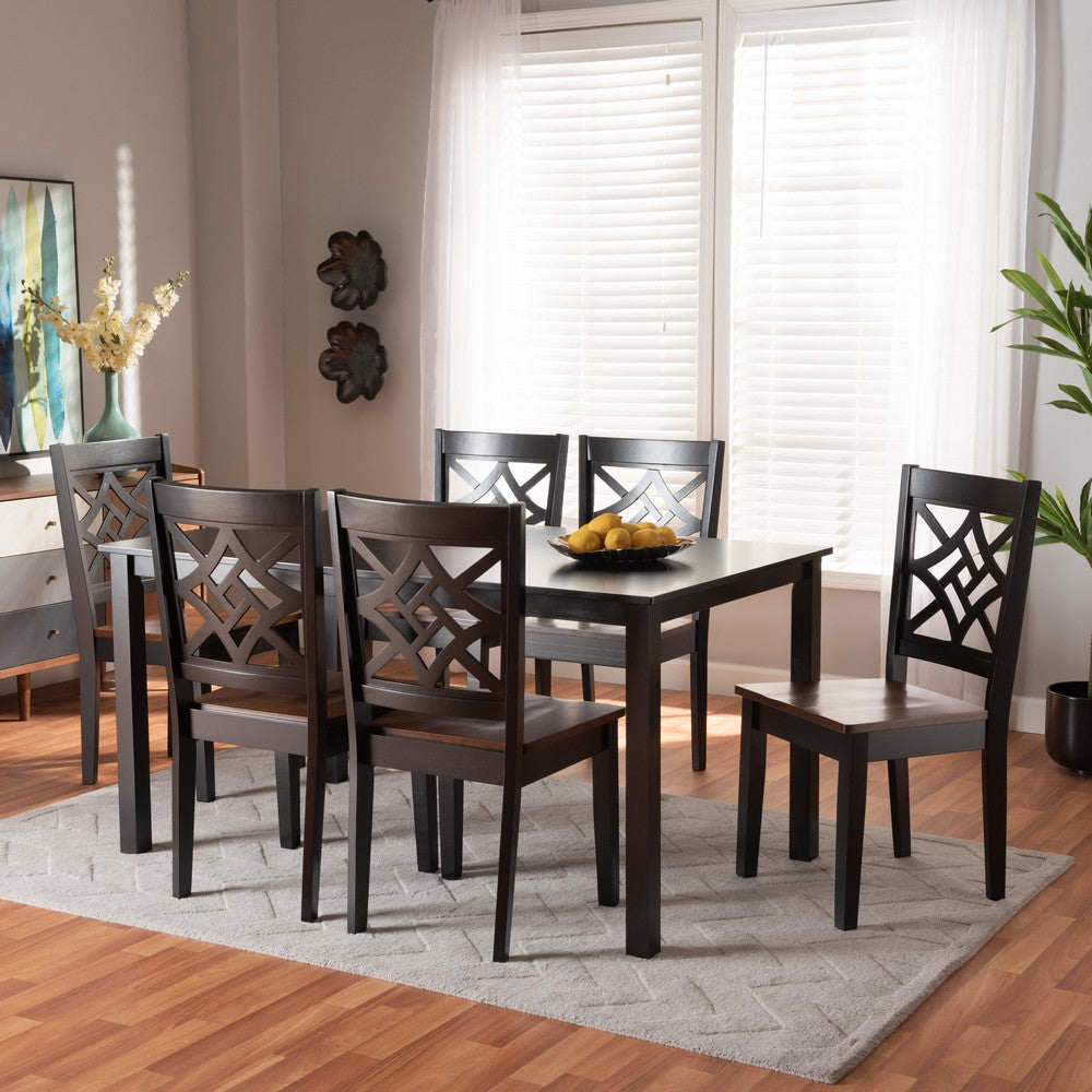 Baxton Studio - Nicolette Dining Set in Dark Brown/Walnut Brown - RH340C-Dark Brown/Walnut-7PC Dining Set view 7