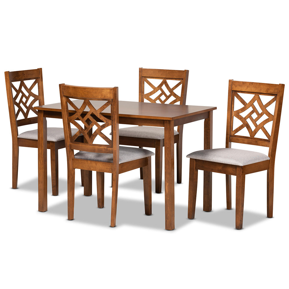 Baxton Studio - Nicolette Dining Set in Grey/Walnut Brown - RH340C-Grey/Walnut-5PC Dining Set view 1