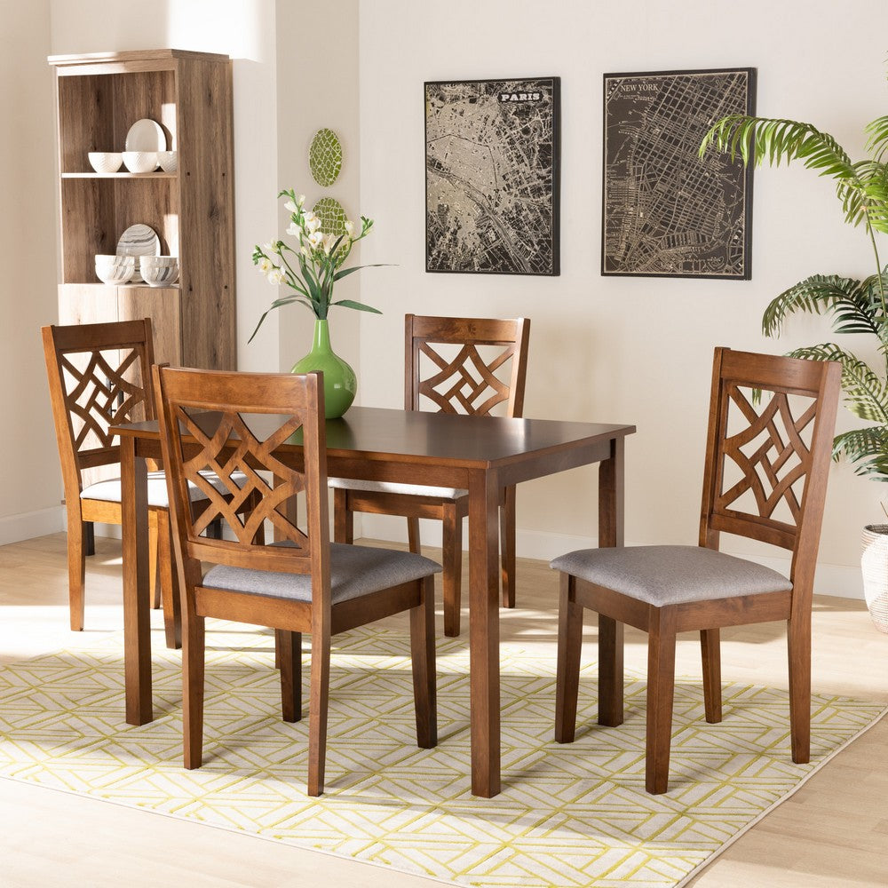 Baxton Studio - Nicolette Dining Set in Grey/Walnut Brown - RH340C-Grey/Walnut-5PC Dining Set view 7