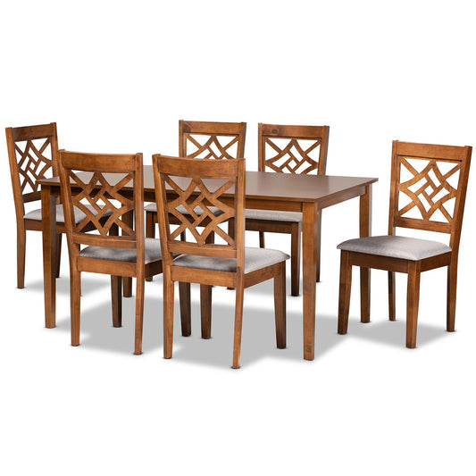 Baxton Studio - Nicolette Dining Set in Grey/Walnut Brown - RH340C-Grey/Walnut-7PC Dining Set view 1