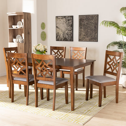 Baxton Studio - Nicolette Dining Set in Grey/Walnut Brown - RH340C-Grey/Walnut-7PC Dining Set view 7