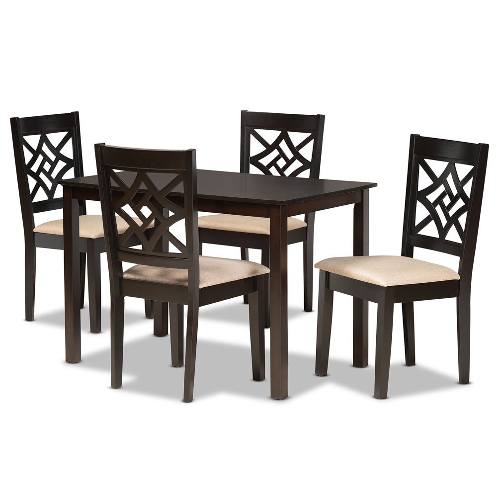 Baxton Studio - Nicolette Dining Set in Sand/Dark Brown - RH340C-Sand/Dark Brown-5PC Dining Set view 1
