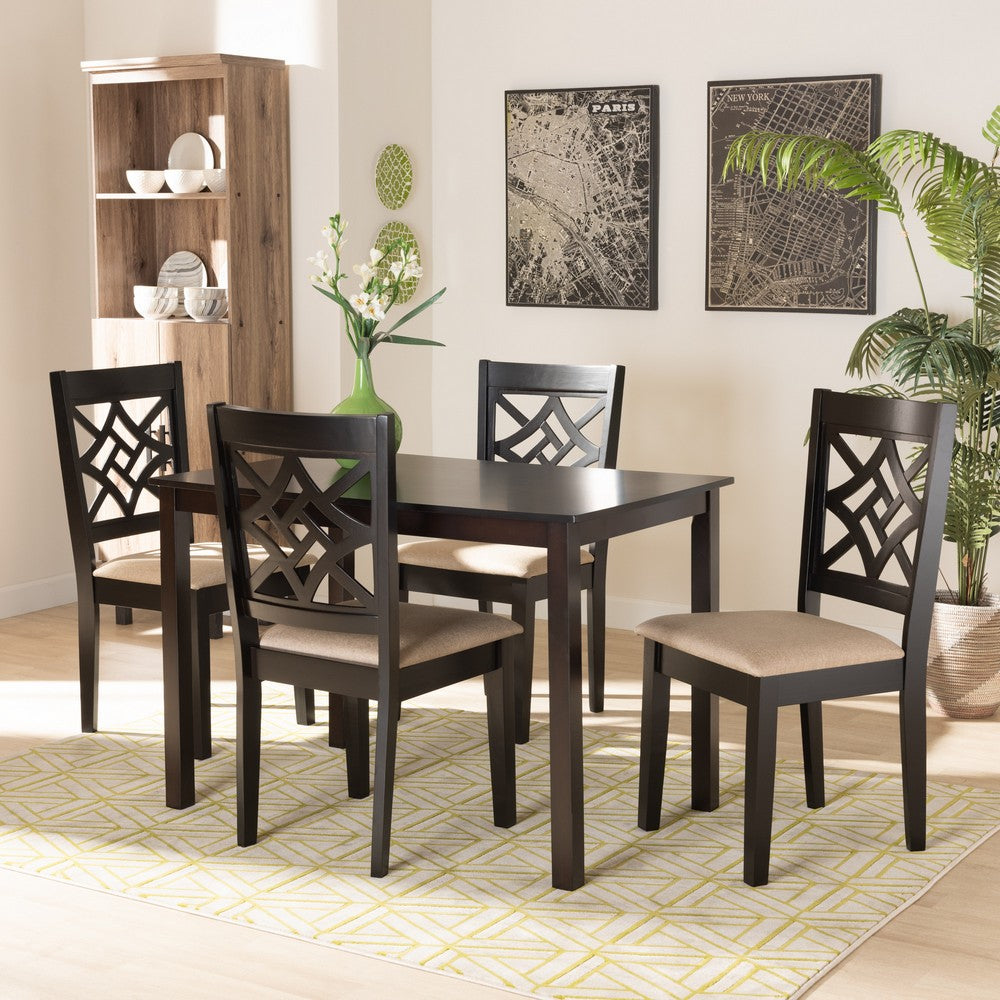 Baxton Studio - Nicolette Dining Set in Sand/Dark Brown - RH340C-Sand/Dark Brown-5PC Dining Set view 7
