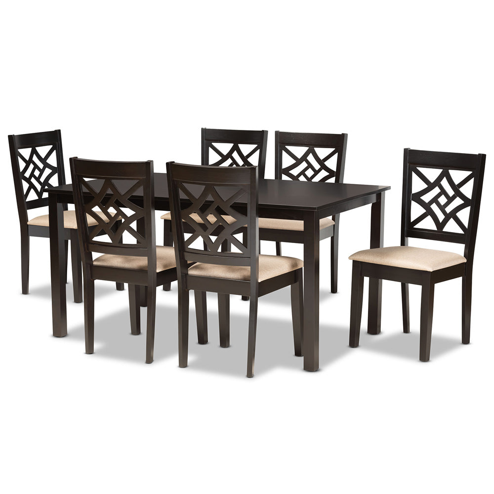 Baxton Studio - Nicolette Dining Set in Sand/Dark Brown - RH340C-Sand/Dark Brown-7PC Dining Set view 1