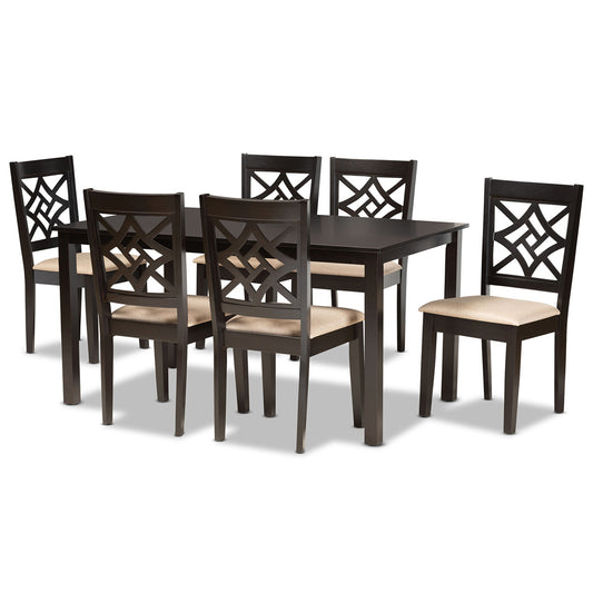 Baxton Studio - Nicolette Dining Set in Sand/Dark Brown - RH340C-Sand/Dark Brown-7PC Dining Set view 1