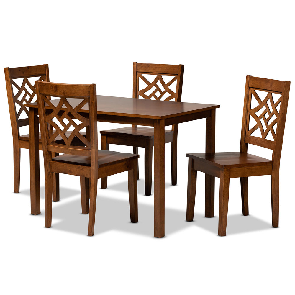 Baxton Studio - Nicolette Dining Set in Walnut Brown - RH340C-Walnut-5PC Dining Set view 1