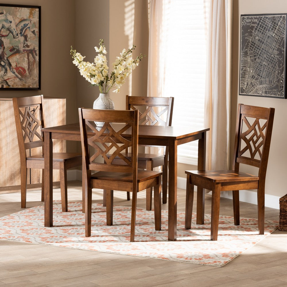 Baxton Studio - Nicolette Dining Set in Walnut Brown - RH340C-Walnut-5PC Dining Set view 7