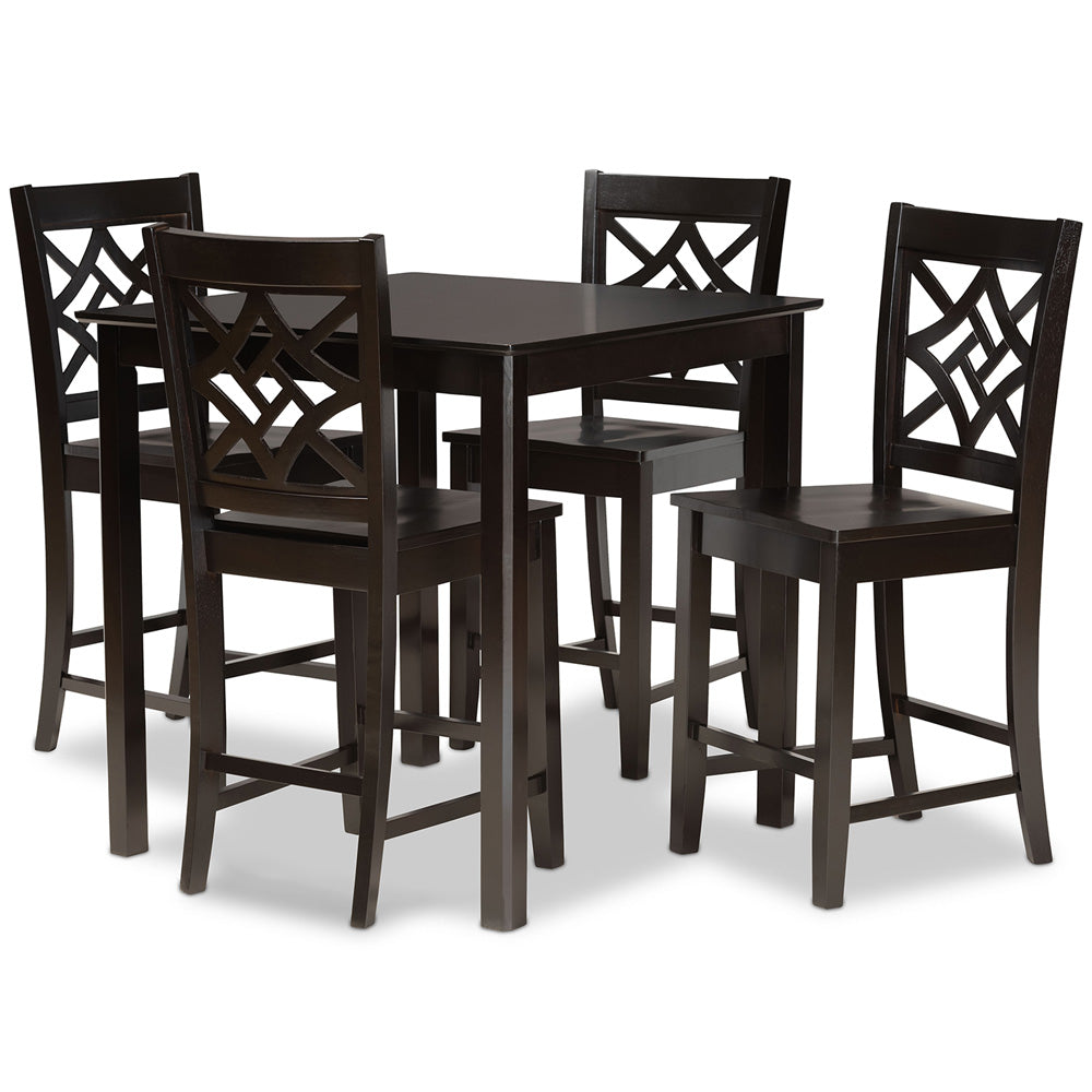 Baxton Studio - Nicolette Pub Set in Dark Brown - RH340P-Dark Brown-5PC Pub Set view 1