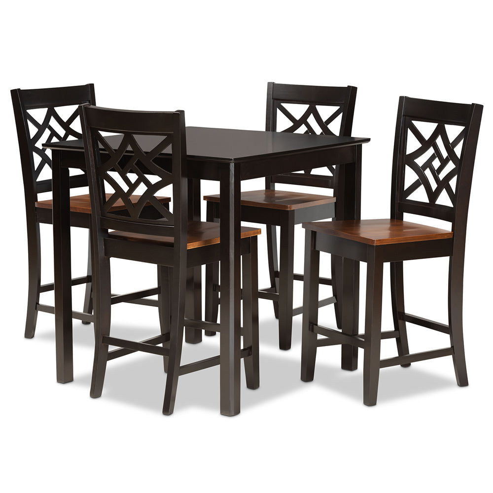 Baxton Studio - Nicolette Pub Set in Dark Brown/Walnut Brown - RH340P-Dark Brown/Walnut-5PC Pub Set view 1