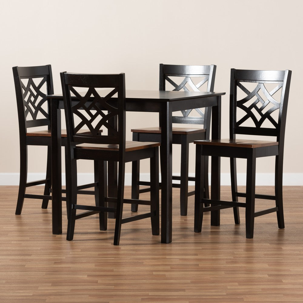 Baxton Studio - Nicolette Pub Set in Dark Brown/Walnut Brown - RH340P-Dark Brown/Walnut-5PC Pub Set view 8