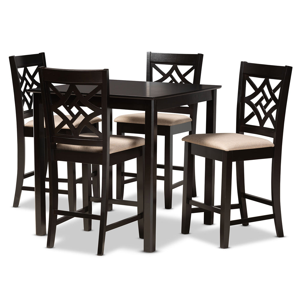 Baxton Studio - Nicolette Pub Set in Sand/Dark Brown - RH340P-Sand/Dark Brown-5PC Pub Set view 1
