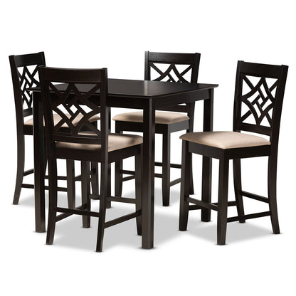 Baxton Studio - Nicolette Pub Set in Sand/Dark Brown - RH340P-Sand/Dark Brown-5PC Pub Set view 1