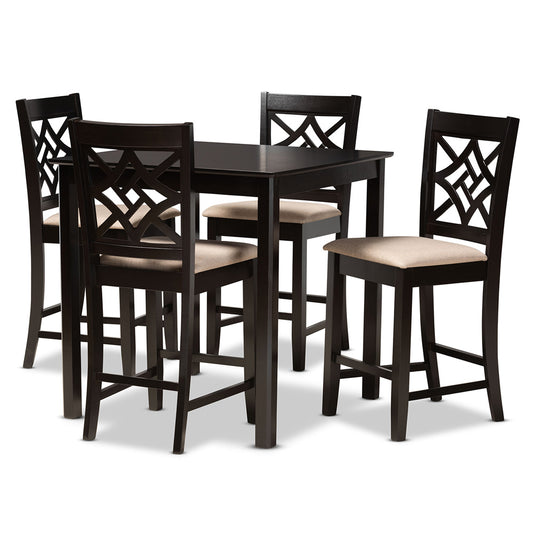 Baxton Studio - Nicolette Pub Set in Sand/Dark Brown - RH340P-Sand/Dark Brown-5PC Pub Set view 1