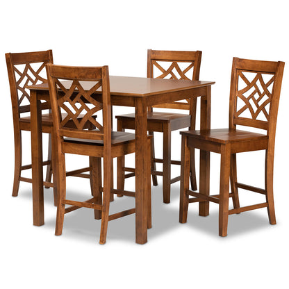 Baxton Studio - Nicolette Pub Set in Walnut Brown - RH340P-Walnut-5PC Pub Set view 1
