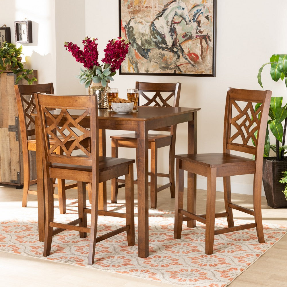 Baxton Studio - Nicolette Pub Set in Walnut Brown - RH340P-Walnut-5PC Pub Set view 7