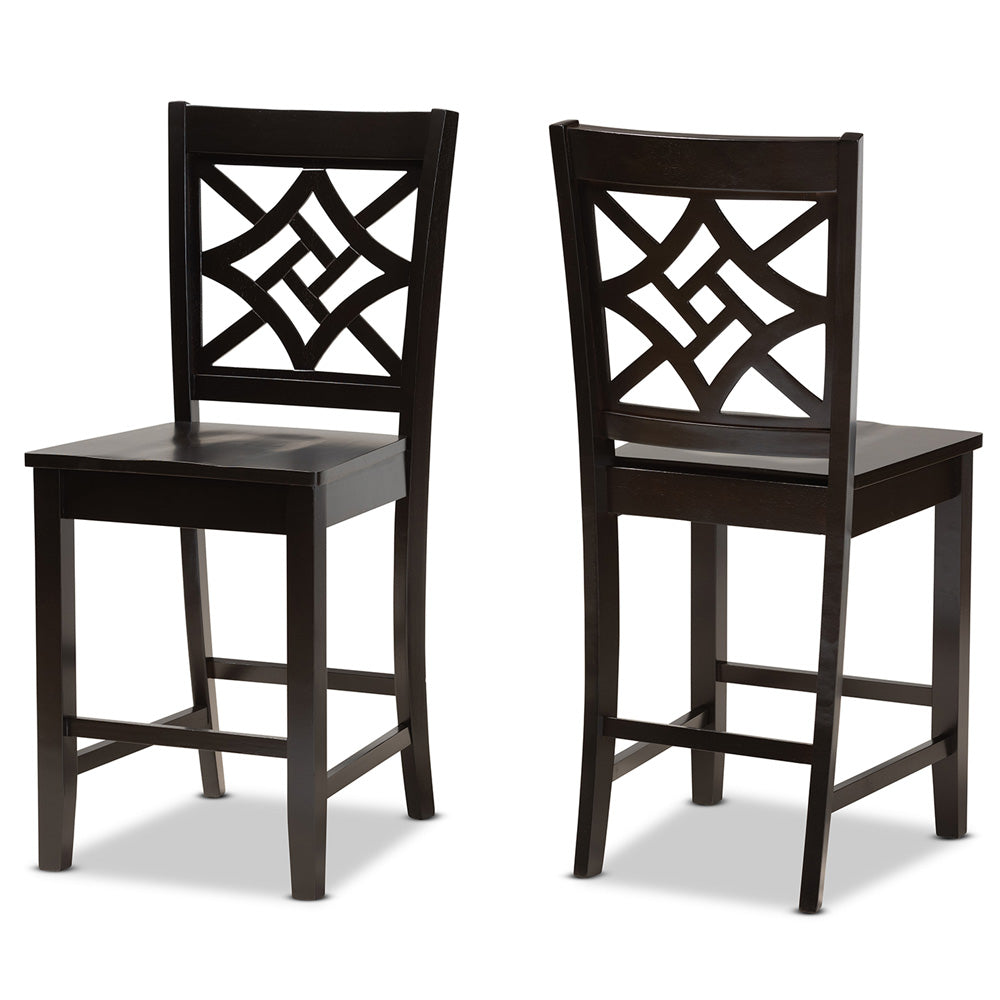 Baxton Studio - Nicolette Set of 2 Counter Stools in Dark Brown - RH340P-Dark Brown Wood Scoop Seat-PC view 1