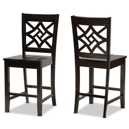 Baxton Studio - Nicolette Set of 2 Counter Stools in Dark Brown - RH340P-Dark Brown Wood Scoop Seat-PC view 1