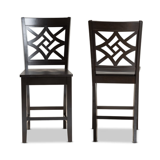 Baxton Studio - Nicolette Set of 2 Counter Stools in Dark Brown - RH340P-Dark Brown Wood Scoop Seat-PC view 2