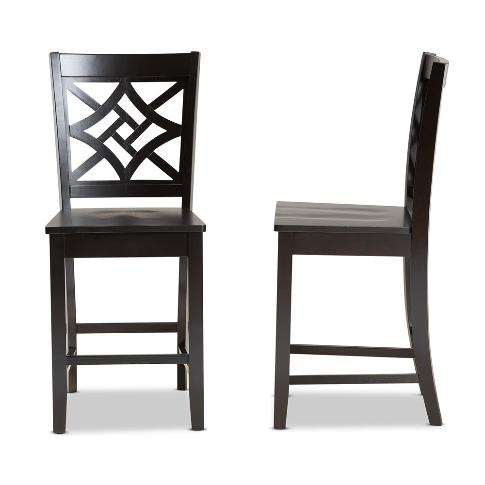 Baxton Studio - Nicolette Set of 2 Counter Stools in Dark Brown - RH340P-Dark Brown Wood Scoop Seat-PC view 3