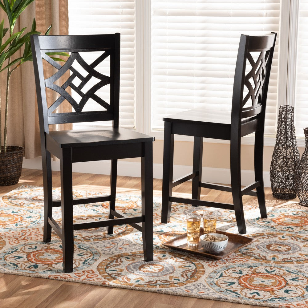 Baxton Studio - Nicolette Set of 2 Counter Stools in Dark Brown - RH340P-Dark Brown Wood Scoop Seat-PC view 6