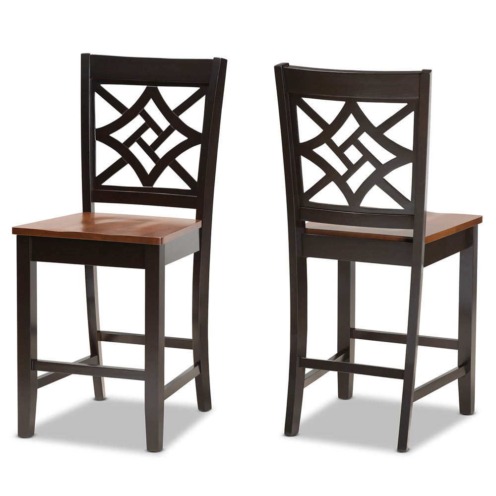 Baxton Studio - Nicolette Set of 2 Counter Stools in Dark Brown/Walnut Brown - RH340P-Dark Brown/Walnut Wood Scoop Seat-PC view 1