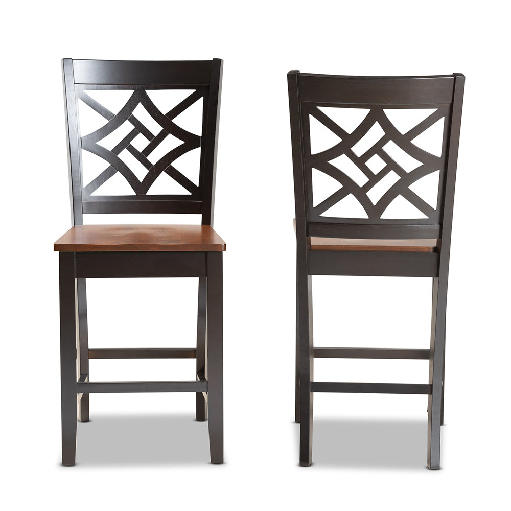 Baxton Studio - Nicolette Set of 2 Counter Stools in Dark Brown/Walnut Brown - RH340P-Dark Brown/Walnut Wood Scoop Seat-PC view 2