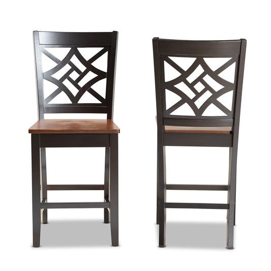 Baxton Studio - Nicolette Set of 2 Counter Stools in Dark Brown/Walnut Brown - RH340P-Dark Brown/Walnut Wood Scoop Seat-PC view 2