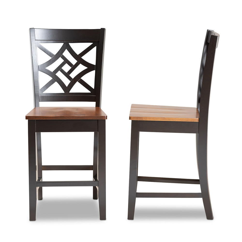 Baxton Studio - Nicolette Set of 2 Counter Stools in Dark Brown/Walnut Brown - RH340P-Dark Brown/Walnut Wood Scoop Seat-PC view 3