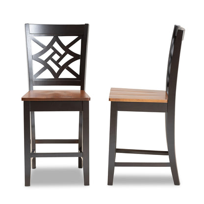 Baxton Studio - Nicolette Set of 2 Counter Stools in Dark Brown/Walnut Brown - RH340P-Dark Brown/Walnut Wood Scoop Seat-PC view 3
