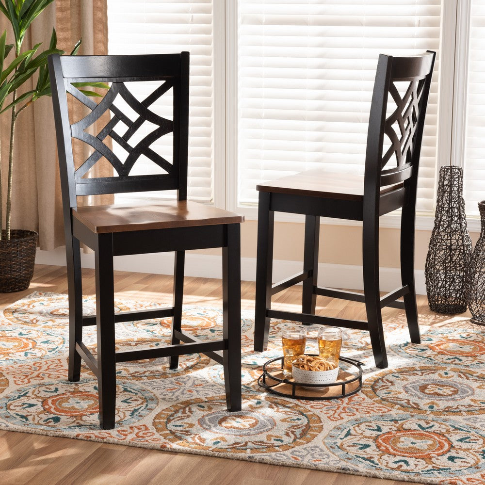 Baxton Studio - Nicolette Set of 2 Counter Stools in Dark Brown/Walnut Brown - RH340P-Dark Brown/Walnut Wood Scoop Seat-PC view 6