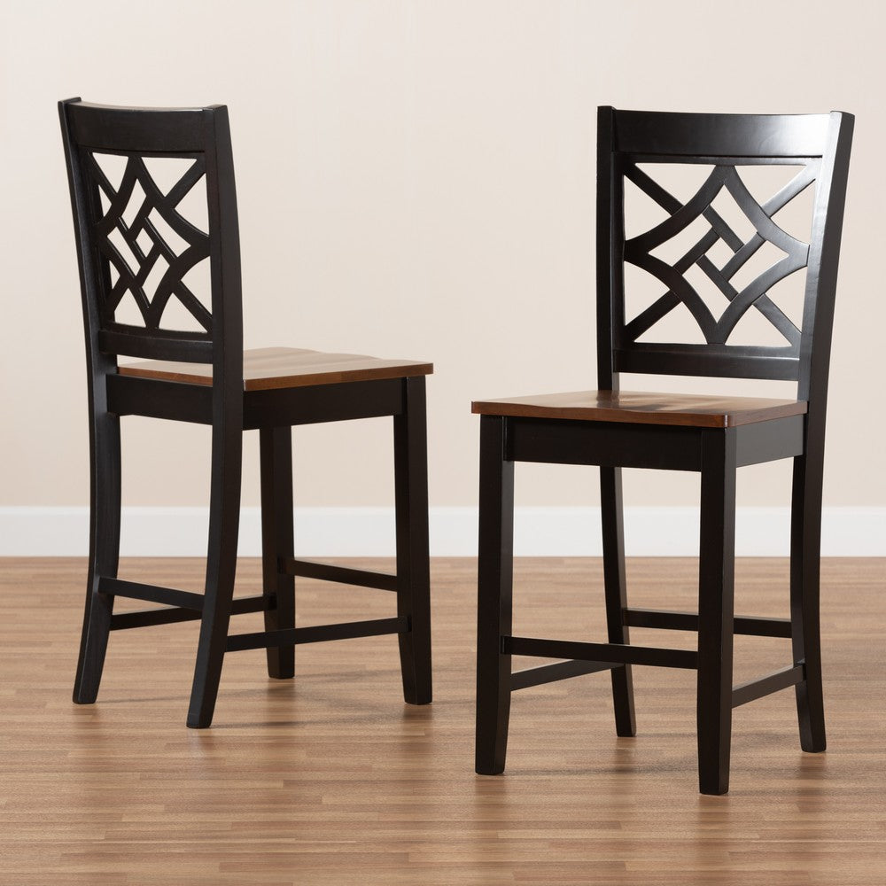Baxton Studio - Nicolette Set of 2 Counter Stools in Dark Brown/Walnut Brown - RH340P-Dark Brown/Walnut Wood Scoop Seat-PC view 7