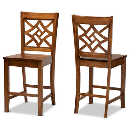 Baxton Studio - Nicolette Set of 2 Counter Stools in Walnut Brown - RH340P-Walnut Wood Scoop Seat-PC view 1