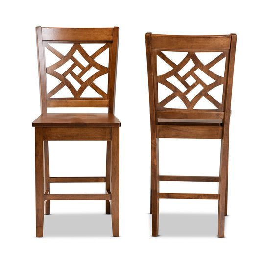Baxton Studio - Nicolette Set of 2 Counter Stools in Walnut Brown - RH340P-Walnut Wood Scoop Seat-PC view 2