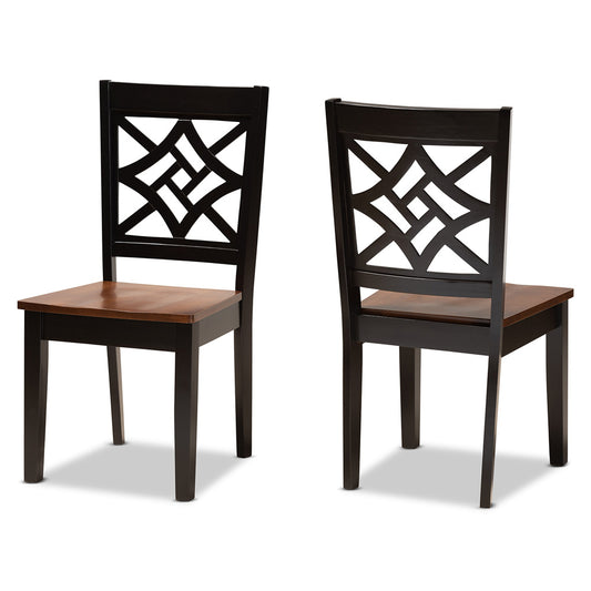 Baxton Studio - Nicolette Set of 2 Dining Chairs in Dark Brown/Walnut Brown - RH340C-Dark Brown/Walnut Wood Scoop Seat-DC-2PK view 1