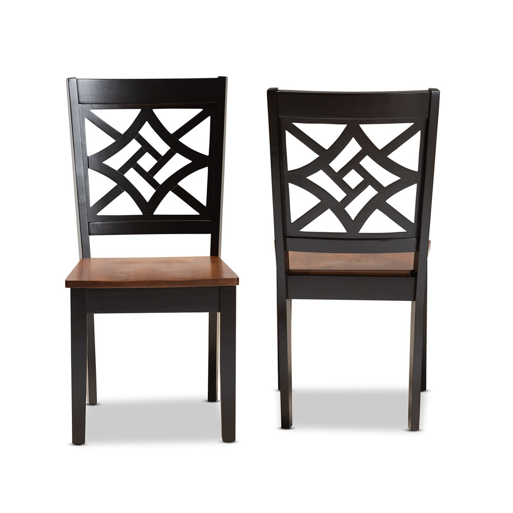 Baxton Studio - Nicolette Set of 2 Dining Chairs in Dark Brown/Walnut Brown - RH340C-Dark Brown/Walnut Wood Scoop Seat-DC-2PK view 2