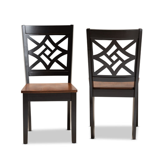 Baxton Studio - Nicolette Set of 2 Dining Chairs in Dark Brown/Walnut Brown - RH340C-Dark Brown/Walnut Wood Scoop Seat-DC-2PK view 2