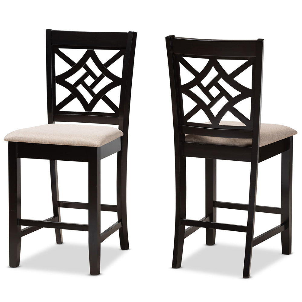 Baxton Studio - Nicolette Set of 2 Pub Stools in Sand/Dark Brown - RH340P-Sand/Dark Brown-PC view 1