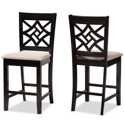 Baxton Studio - Nicolette Set of 2 Pub Stools in Sand/Dark Brown - RH340P-Sand/Dark Brown-PC view 1