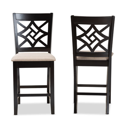 Baxton Studio - Nicolette Set of 2 Pub Stools in Sand/Dark Brown - RH340P-Sand/Dark Brown-PC view 2