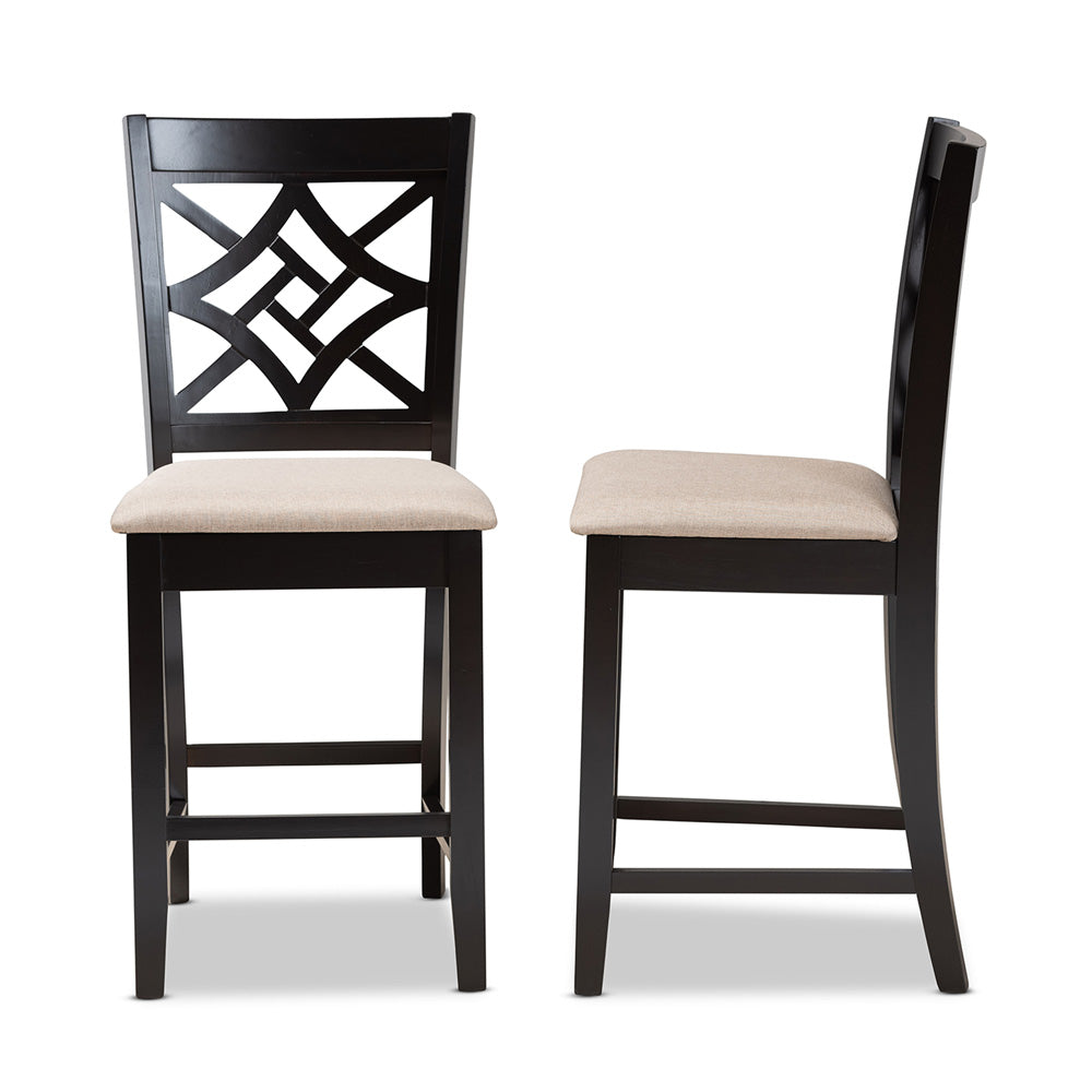 Baxton Studio - Nicolette Set of 2 Pub Stools in Sand/Dark Brown - RH340P-Sand/Dark Brown-PC view 3